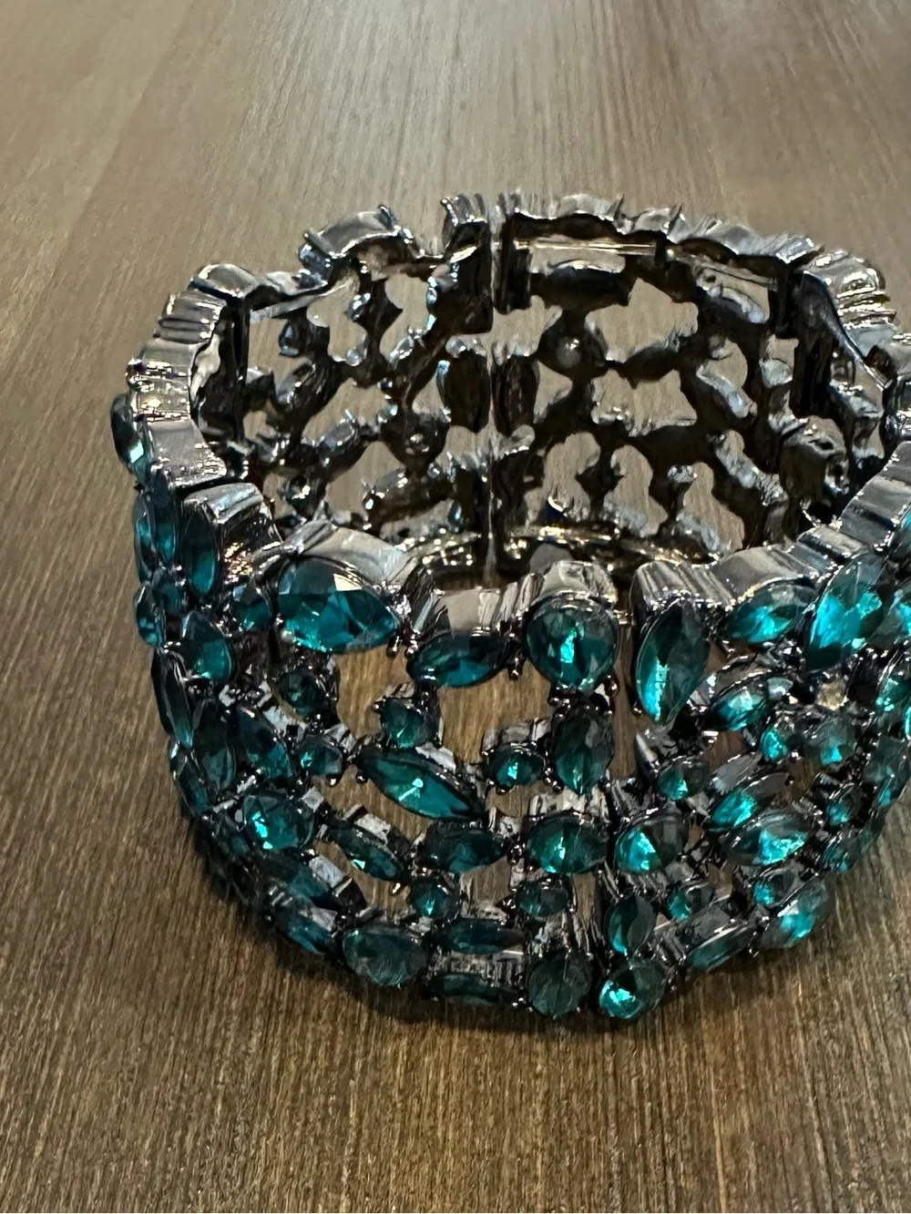 Chunky Emerald Teal Crystal Multi-Hinged Statement Bracelet